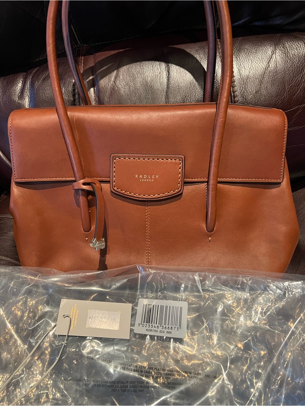 RADLEY LONDON Tan Leather Structured Tote with Top Handles